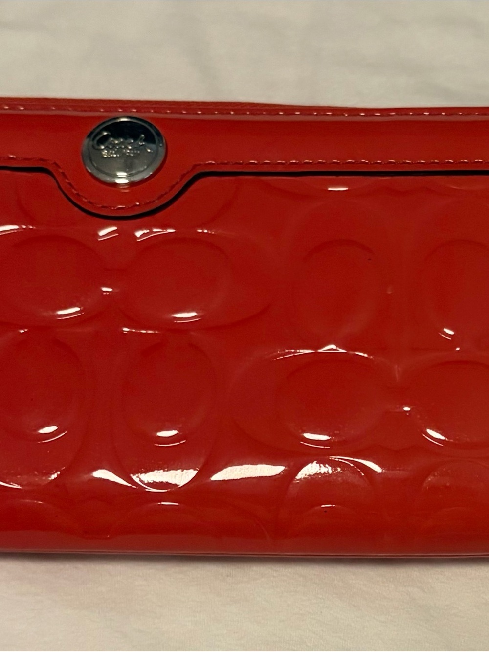 Coach Glossy Patent Leather Wallet in Coral Red - Picture 7 of 13